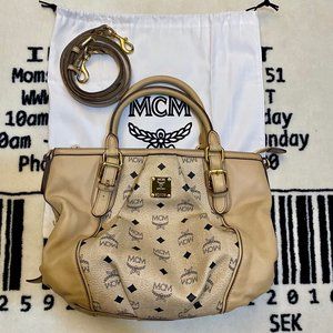 MCM All Over Logo Print Leather Crossbody Handbag